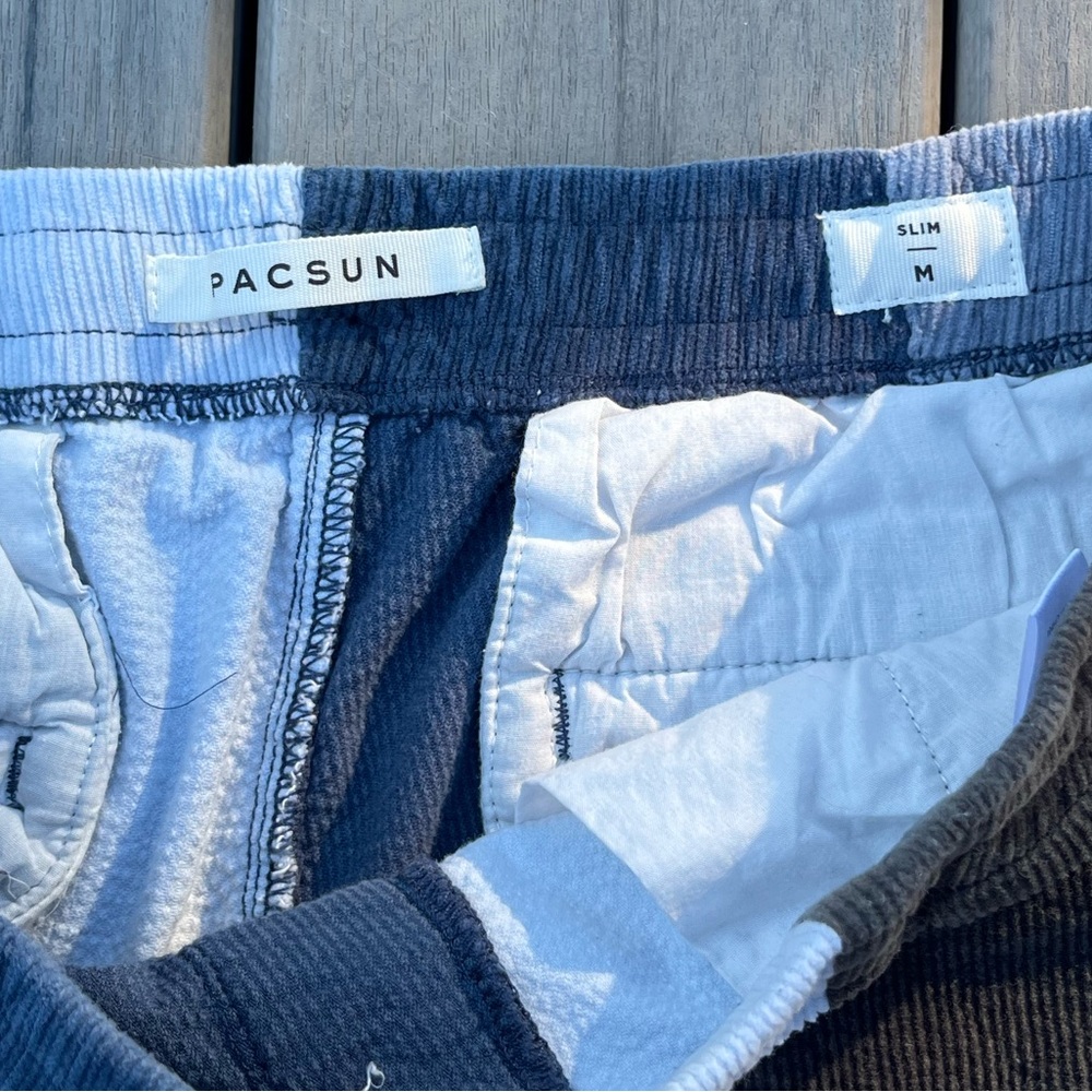 PacSun; Blue/Grey; Corduroy Patchwork Pants; Regular/Tapered; Unisex; Slim Med - Picture 7 of 9